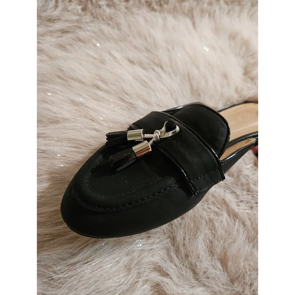 Adrienne Vittadini Saige Black Slip On Tassel Loafer Mule Sz 7.5 Still Online